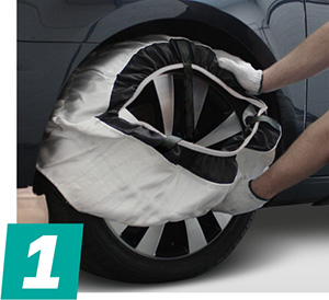 Fitting Snow Socks Stage 1 1: Place the sock over the top of the tyre