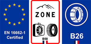 Snow Socks Approvals for Europe Snow chain signs in Europe